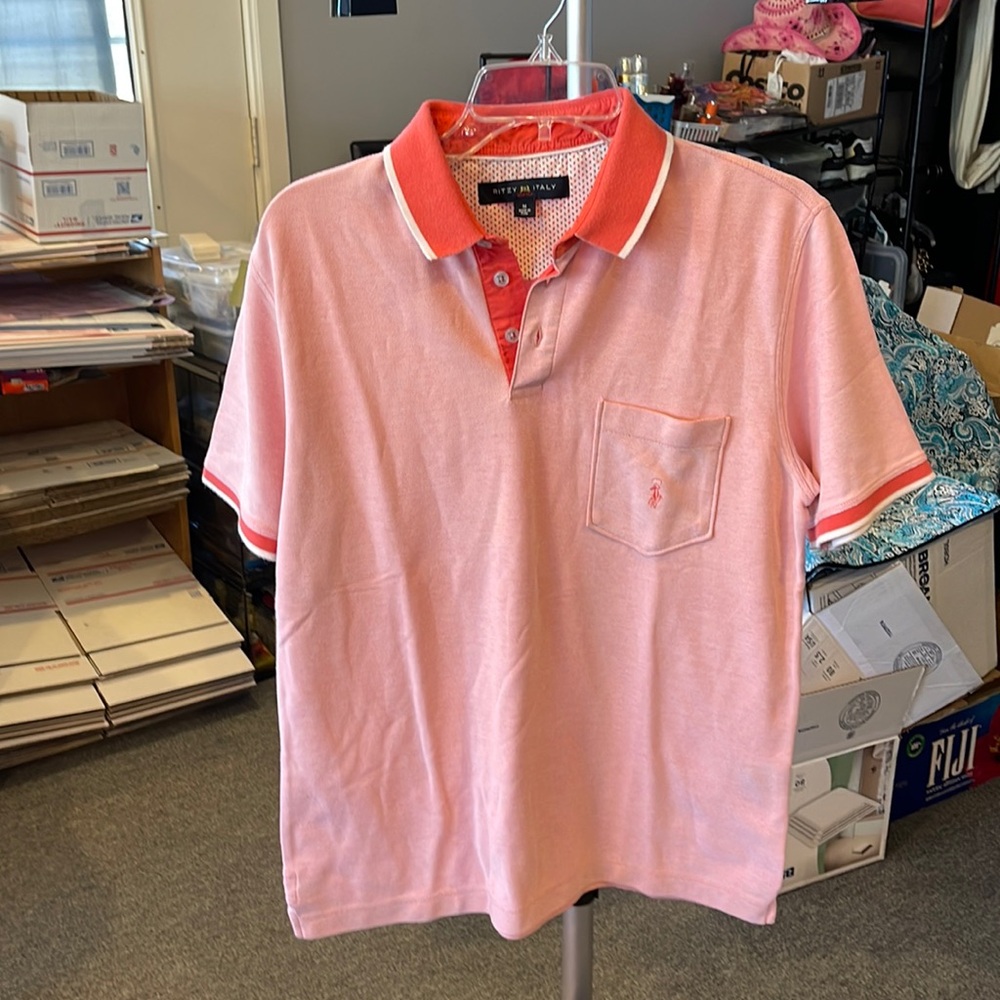 Ritzy of Italy Men’s Polo Shirt V-Neck Short Sleeve Pima Cotton Resort Wear